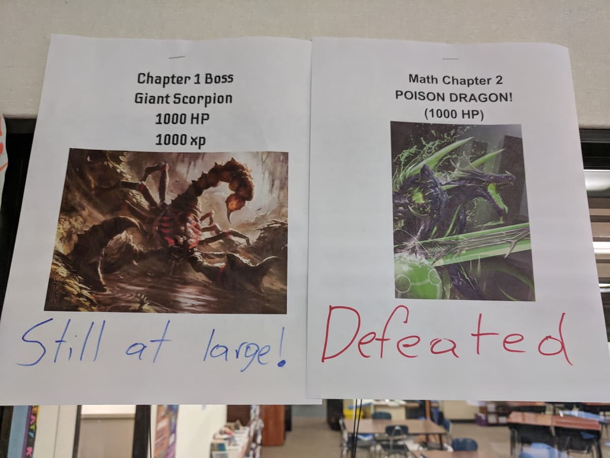 Affiches de recherche pour les boss de chapitre de maths dans la classe