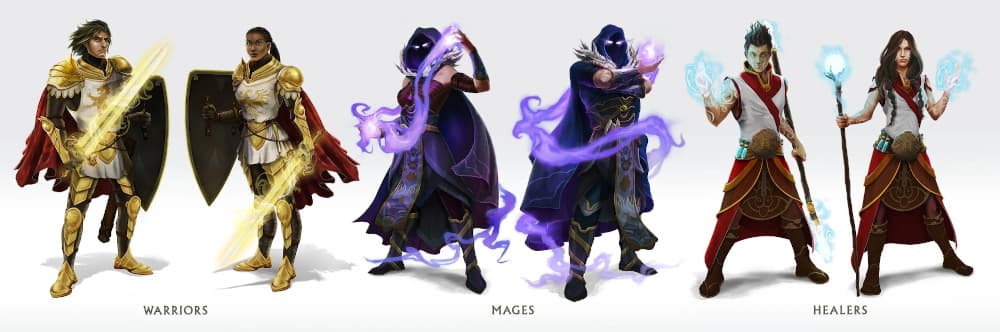 Les trois classes de héros de Classcraft : Guardian, Healer et Mage