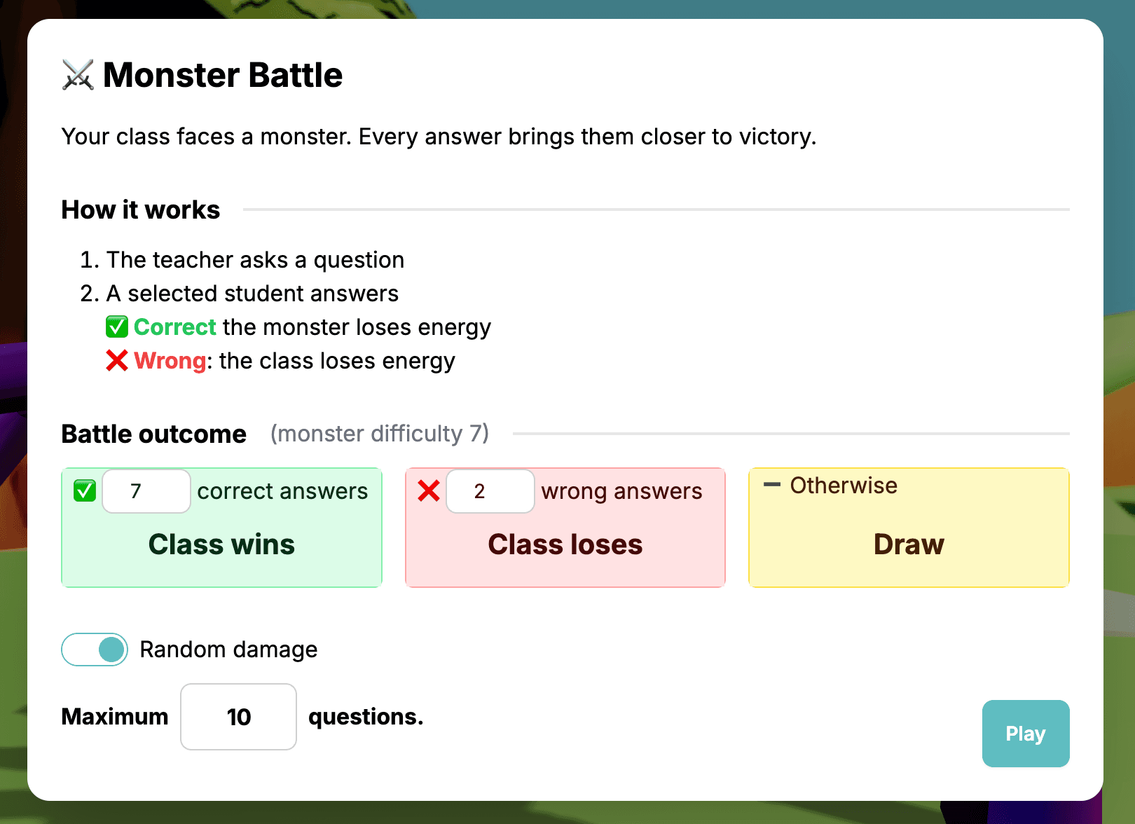Configuration de Monster Battle